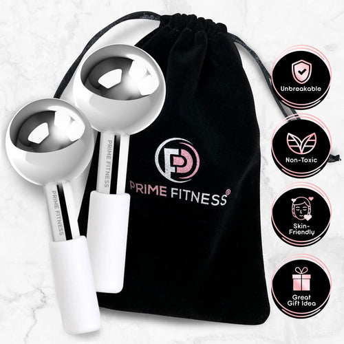 Globos de Hielo Faciales de Acero · Crioterapia para Rostro, Cuello y Ojos · Masajeador Antiinflamatorio para Ojeras, Hinchazón y Arrugas (Blanco)